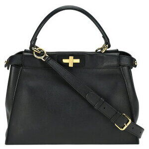 Fendi Peekaboo Regular Handbag Black Leather Shoulder Crossbody Bag